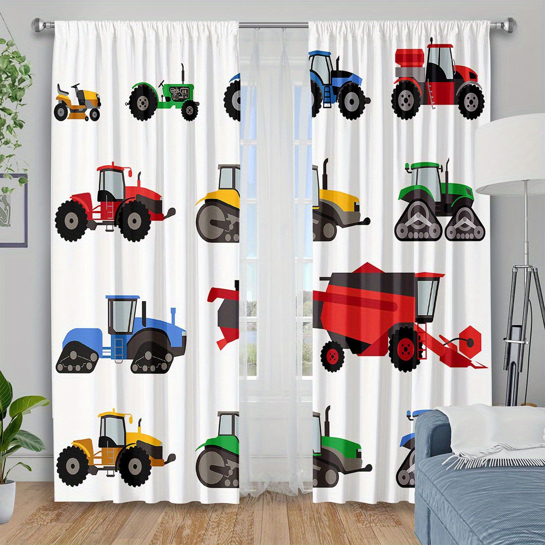 Agriculture Farming Vehicles - Tirai Traktor Kartun Berwarna-warni dengan Cetakan