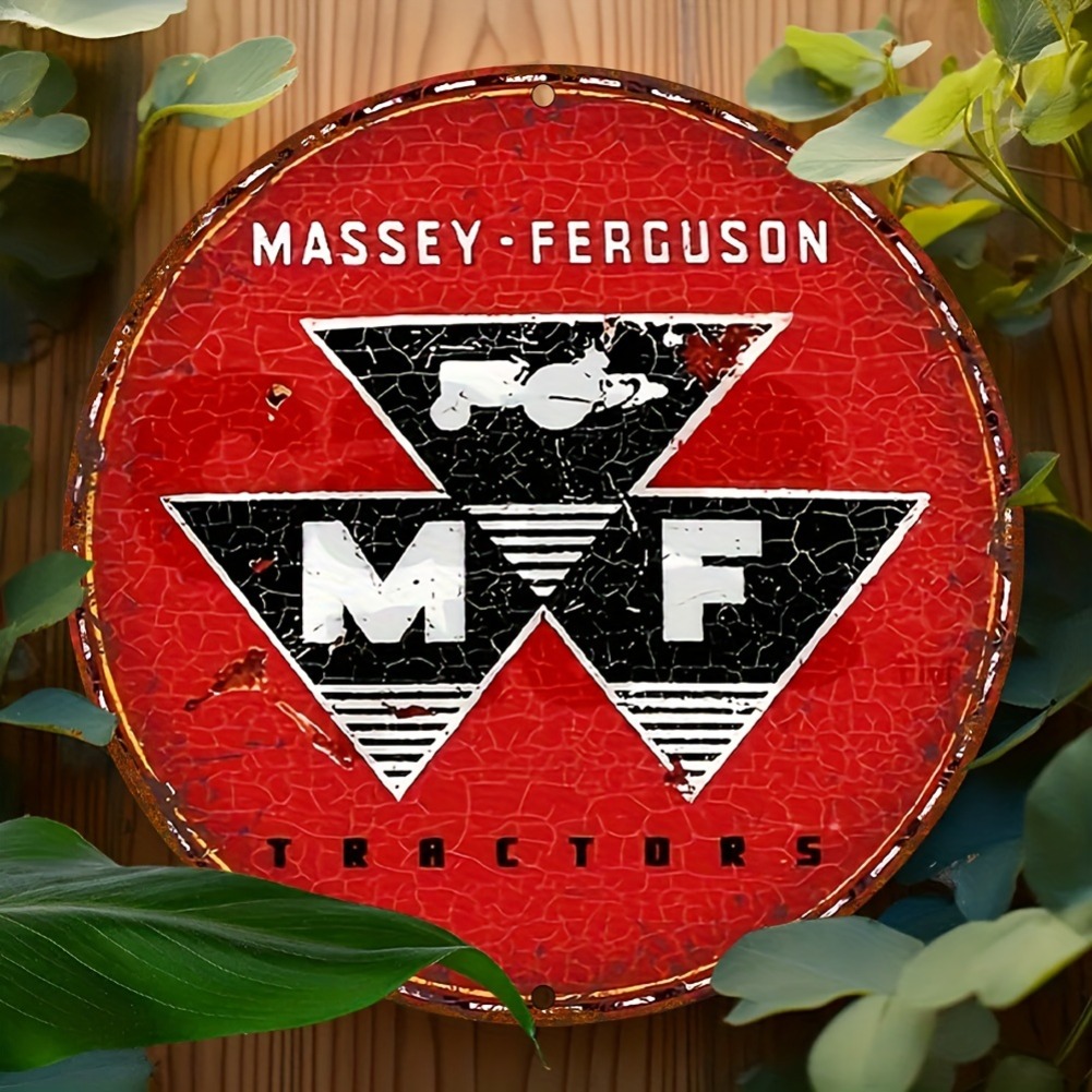 Farming Agriculture Logo - Papan Logam Bulat Traktor Massey Ferguson